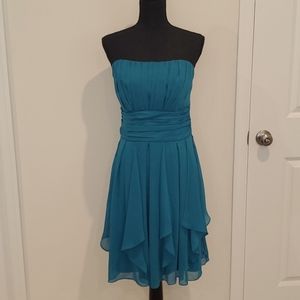 David's Bridal Women's Chiffon Strapless Dress-Teal